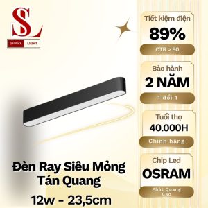 đèn ray nam châm tán quang 12w siêu mỏng nổi